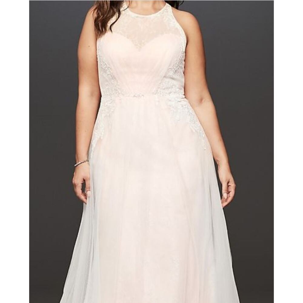 NWT Blush Pink Cross Back Wedding Gown Sz. 14/16